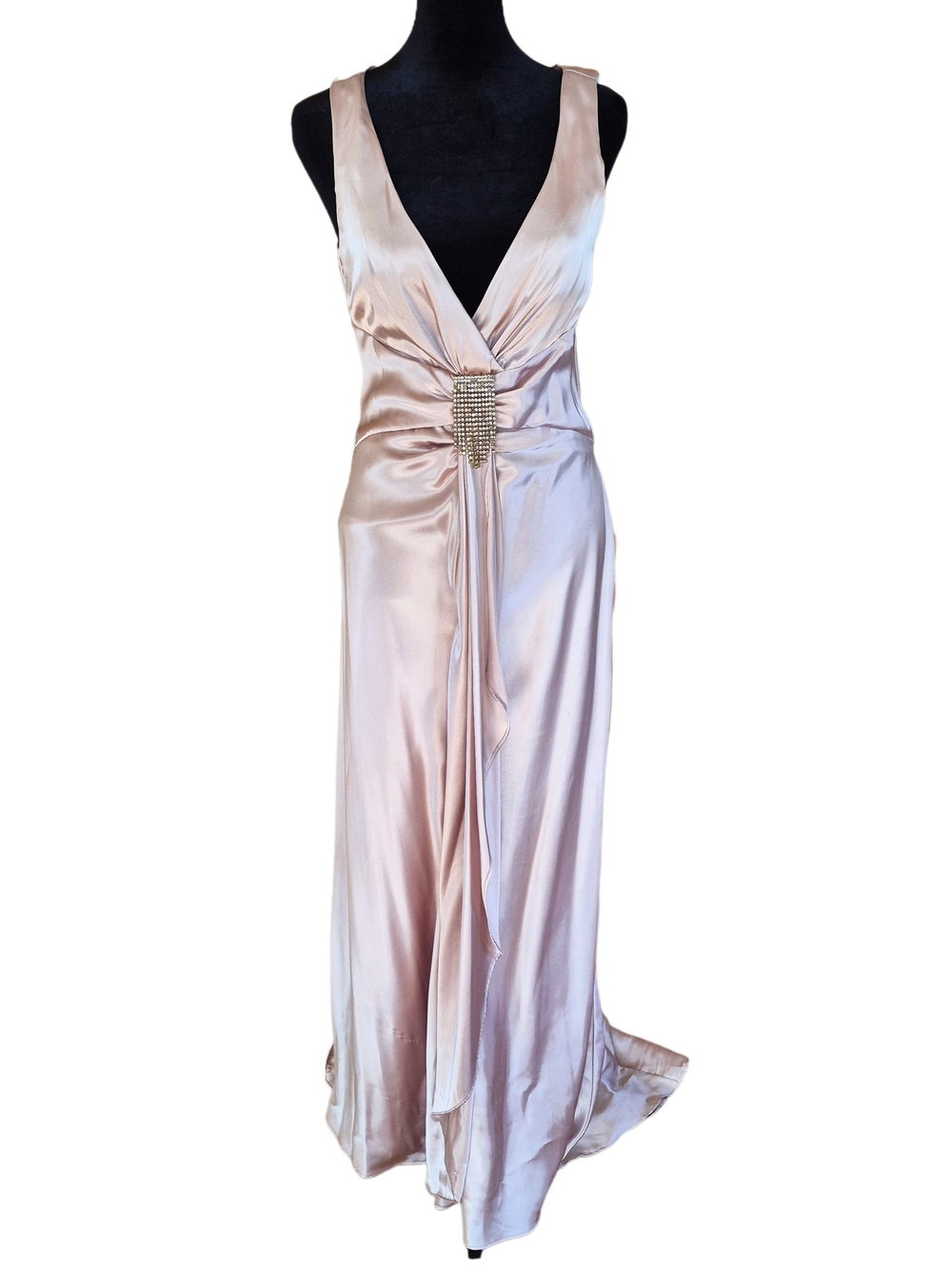 Niki by Niki Livas Blush Pink Satin Rhinestone Formal Gown Dress Size 6 USA